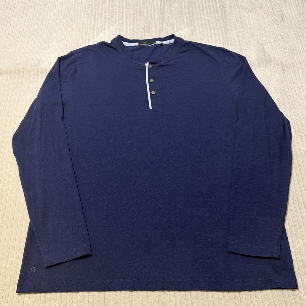 Greyson Alpha Slub Henley Shirt Mens blue 2XL Cotton Blue Trim Peru
